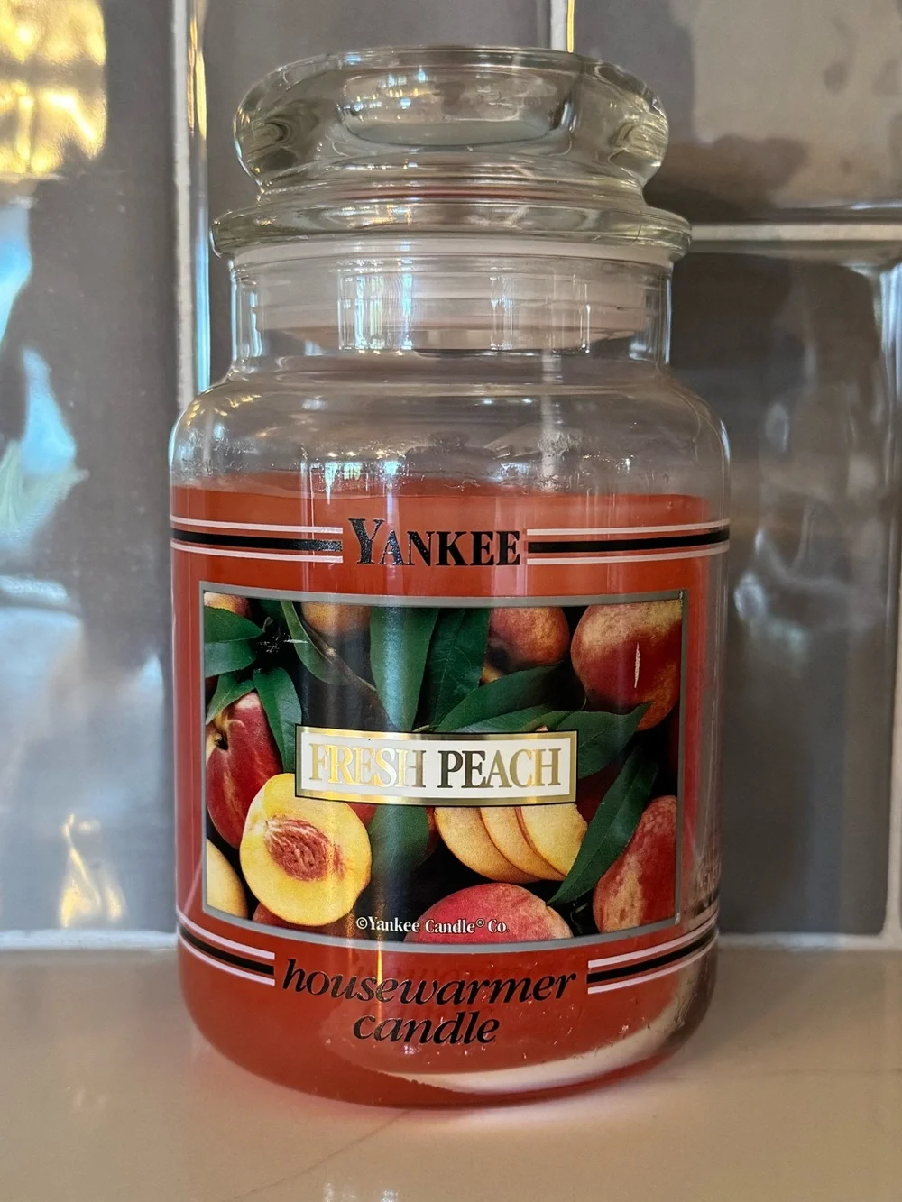 Vintage Fresh Peach Yankee Black Band Label Candle